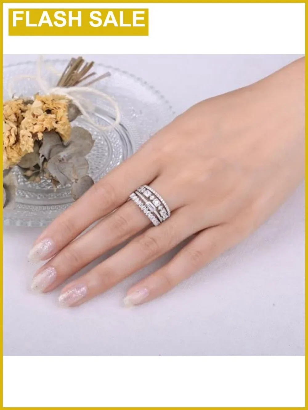 Princess Emerald Cut CZ Stackable Wedding Ring Set 925 Sterling Silver 14k Gold